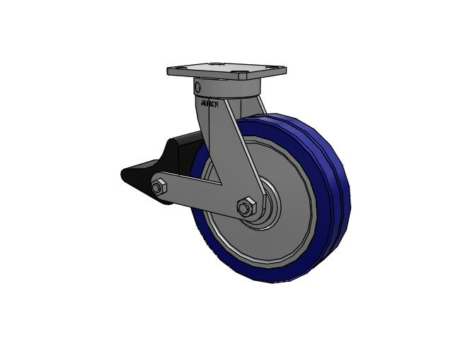 110 Series Kingpinless Top Plate Swivel Caster with 8 x 2 Blue Tread on Aluminum Core EZ - Swivel-EAZ (Flat) Wheel and Poly Lock Integrated Brake