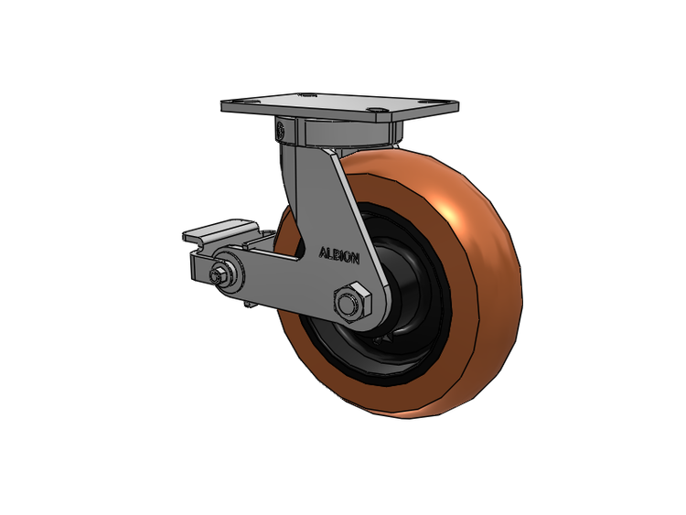 310 Series Top Plate Swivel Caster with 10 x 3 Red-Brown Tread on Black Cast Iron Core PR - Round Polyurethane (Cast Iron Core) Wheel and Poly Cam Brake