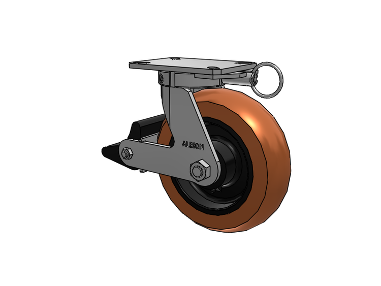310 Series Top Plate Swivel Caster with 10 x 3 Red-Brown Tread on Black Cast Iron Core PR - Round Polyurethane (Cast Iron Core) Wheel and Poly Lock Integrated Brake