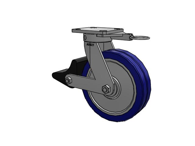 110 Series Kingpinless Top Plate Swivel Caster with 8 x 2 Blue Tread on Aluminum Core EZ - Swivel-EAZ (Flat) Wheel and Poly Lock Integrated Brake
