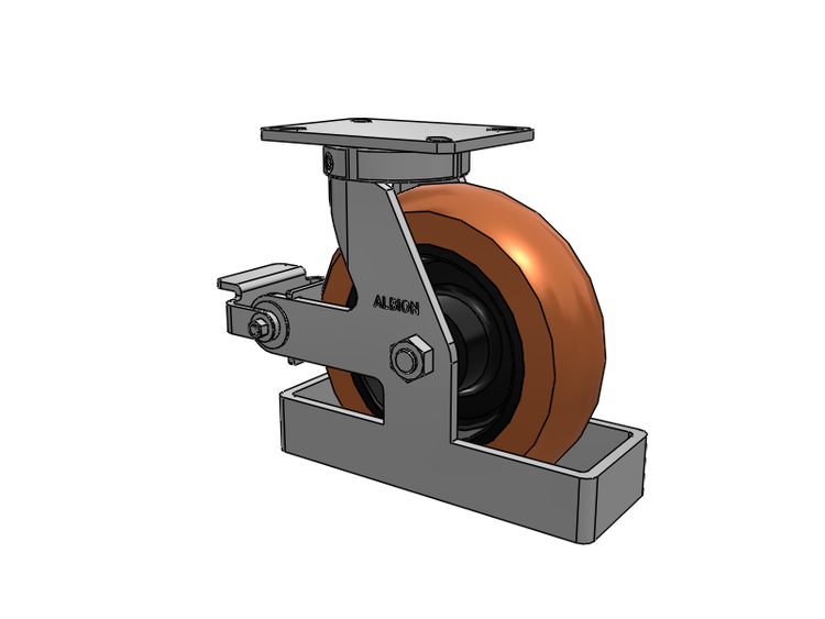 310 Series Top Plate Swivel Caster with 10 x 3 Red-Brown Tread on Black Cast Iron Core PR - Round Polyurethane (Cast Iron Core) Wheel and Poly Cam Brake