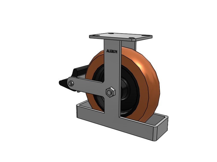 Roulette rigide à plaque supérieure de la série 310, avec bande de roulement rouge-brun 12 x 3 sur noyau en fonte noire PR – Roue ronde en polyuréthane (noyau en fonte) et frein intégré Poly Lock