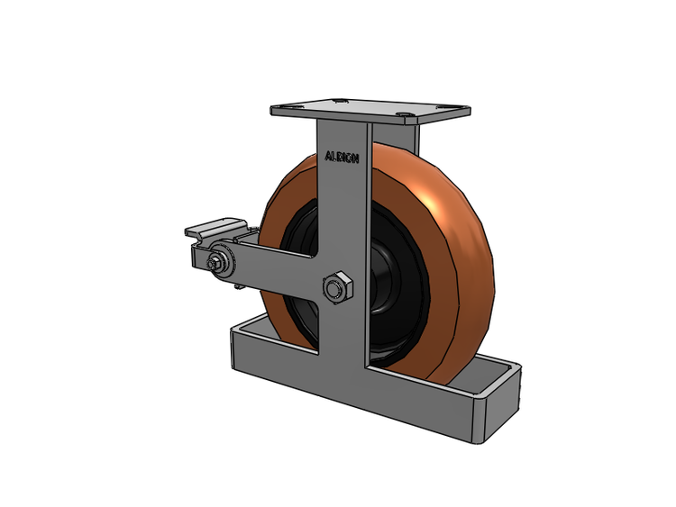 Roulette rigide à plaque supérieure de la série 310, avec bande de roulement rouge-brun 12 x 3 sur noyau en fonte noire PR – Roue ronde en polyuréthane (noyau en fonte) et frein à came en polyuréthane
