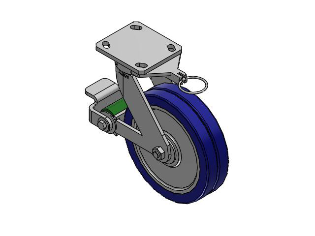 110 Series Kingpinless Top Plate Swivel Caster with 8 x 2 Blue Tread on Aluminum Core EZ - Swivel-EAZ (Flat) Wheel and Poly Cam Brake