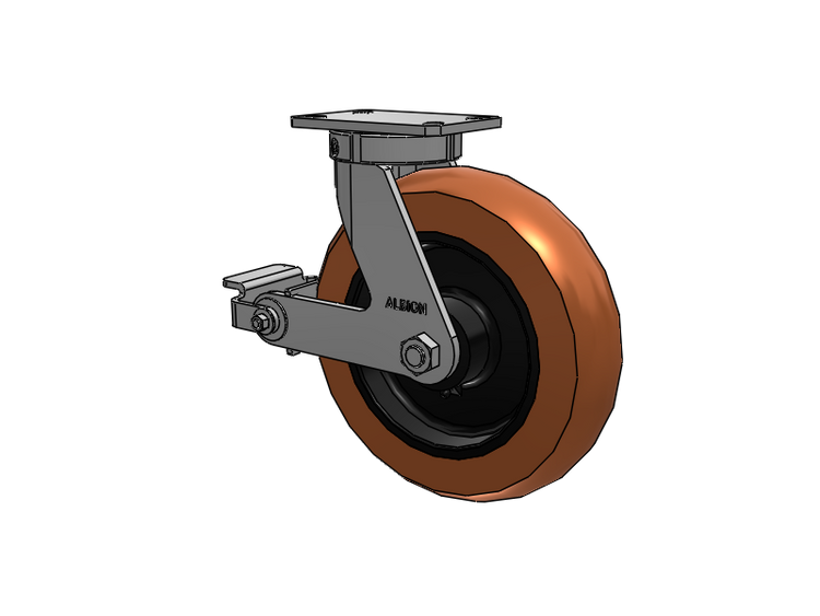 310 Series Top Plate Swivel Caster with 12 x 3 Red-Brown Tread on Black Cast Iron Core PR - Round Polyurethane (Cast Iron Core) Wheel and Poly Cam Brake