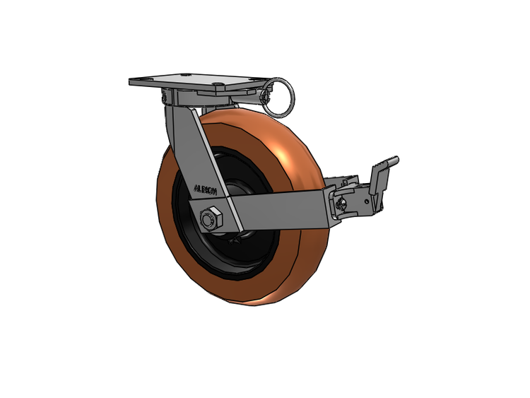 310 Series Top Plate Swivel Caster with 12 x 3 Red-Brown Tread on Black Cast Iron Core PR - Round Polyurethane (Cast Iron Core) Wheel and Face Brake