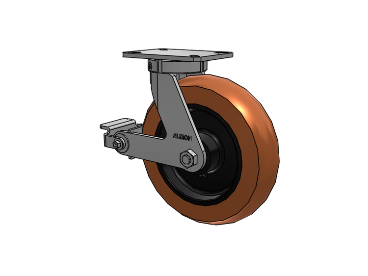 310 Series Top Plate Swivel Caster with 12 x 3 Red-Brown Tread on Black Cast Iron Core PR - Round Polyurethane (Cast Iron Core) Wheel and Poly Cam Brake