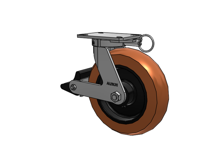 310 Series Top Plate Swivel Caster with 12 x 3 Red-Brown Tread on Black Cast Iron Core PR - Round Polyurethane (Cast Iron Core) Wheel and Poly Lock Integrated Brake