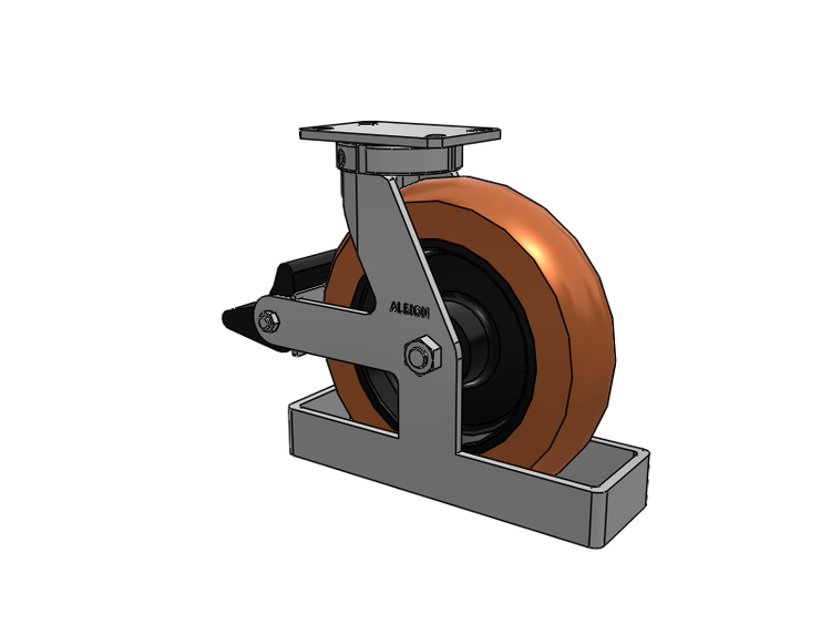 310 Series Top Plate Swivel Caster with 12 x 3 Red-Brown Tread on Black Cast Iron Core PR - Round Polyurethane (Cast Iron Core) Wheel and Poly Lock Integrated Brake