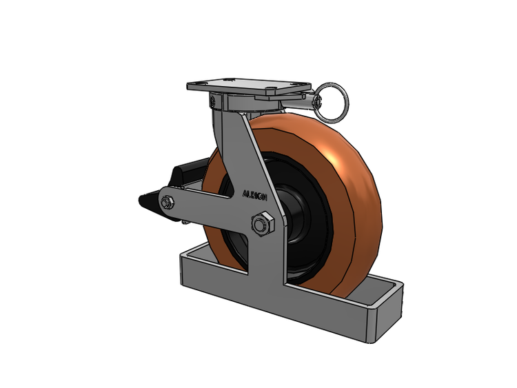 310 Series Top Plate Swivel Caster with 12 x 3 Red-Brown Tread on Black Cast Iron Core PR - Round Polyurethane (Cast Iron Core) Wheel and Poly Lock Integrated Brake