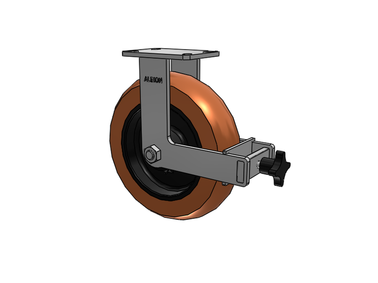 310 Series Top Plate Rigid Caster with 12 x 3 Red-Brown Tread on Black Cast Iron Core PR - Round Polyurethane (Cast Iron Core) Wheel and Face Brake