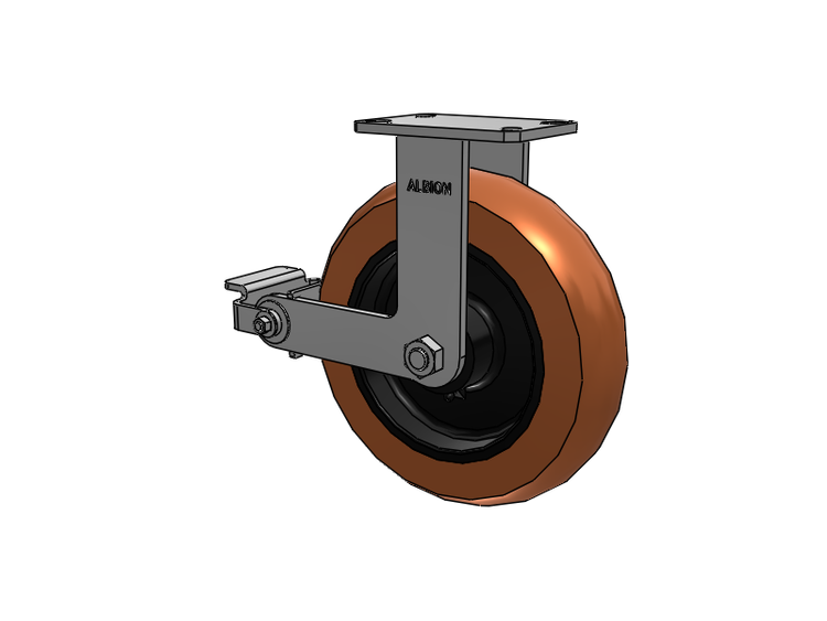 310 Series Top Plate Rigid Caster with 12 x 3 Red-Brown Tread on Black Cast Iron Core PR - Round Polyurethane (Cast Iron Core) Wheel and Poly Cam Brake