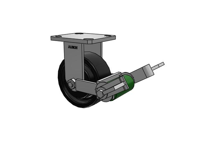 110 Series Kingpinless Top Plate Rigid Caster with 5 x 2 Black Paint FR - Ductile Iron Crowned Tread Wheel and Poly Cam Brake