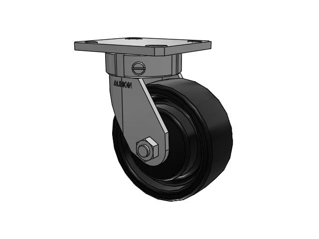 110 Series Kingpinless Top Plate Swivel Caster with 5 x 2 Black Paint FR - Ductile Iron Crowned Tread Wheel