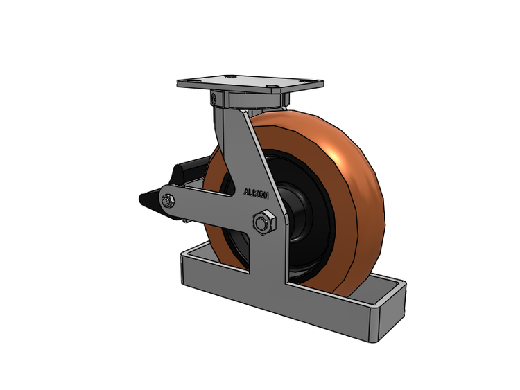 310 Series Top Plate Swivel Caster with 12 x 3 Red-Brown Tread on Black Cast Iron Core PR - Round Polyurethane (Cast Iron Core) Wheel and Poly Lock Integrated Brake