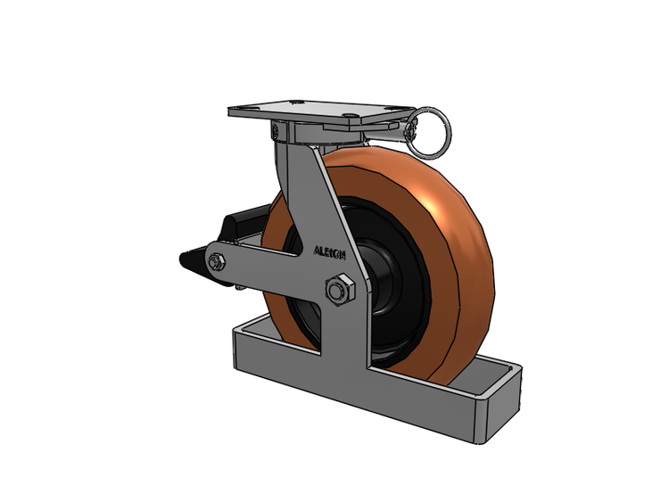 310 Series Top Plate Swivel Caster with 12 x 3 Red-Brown Tread on Black Cast Iron Core PR - Round Polyurethane (Cast Iron Core) Wheel and Poly Lock Integrated Brake