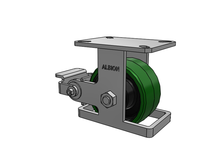310 Series Top Plate Rigid Caster with 6 x 3 Green Tread on Black Cast Iron Core PX - Thick Polyurethane (Cast Iron Core) Wheel and Poly Cam Brake