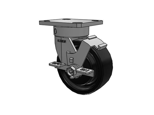 110 Series Kingpinless Top Plate Swivel Caster with 5 x 2 Black Paint FR - Ductile Iron Crowned Tread Wheel and Face Brake