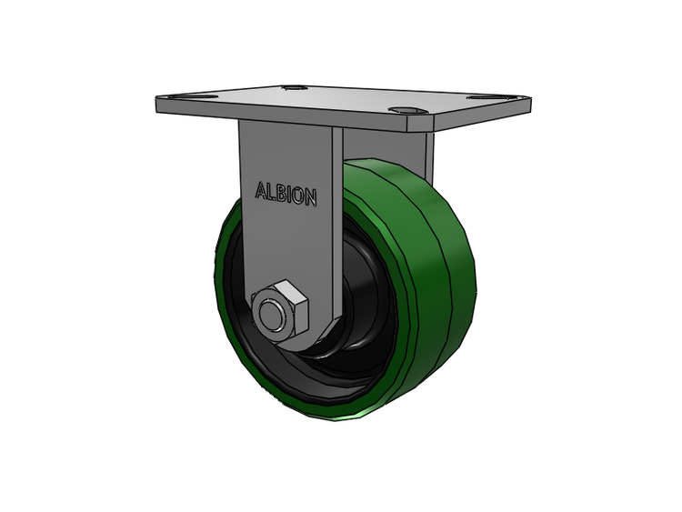 310 Series Top Plate Rigid Caster with 6 x 3 Green Tread on Black Cast Iron Core PX - Thick Polyurethane (Cast Iron Core) Wheel