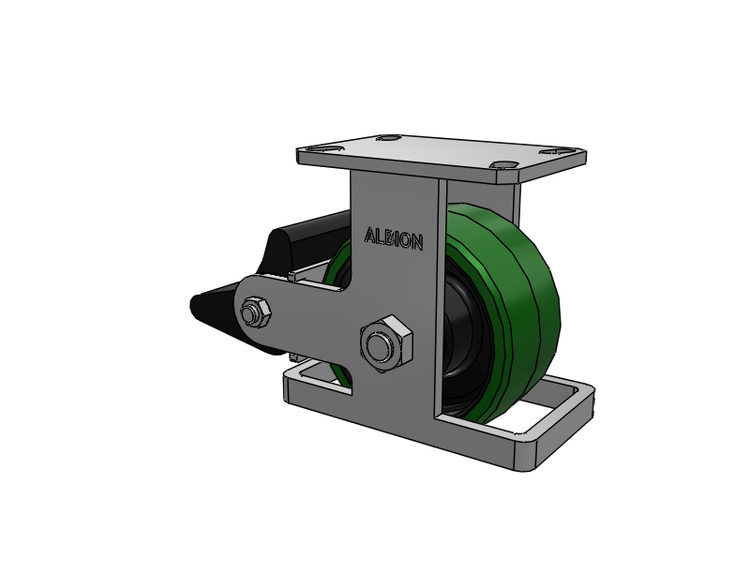 310 Series Top Plate Rigid Caster with 6 x 3 Green Tread on Black Cast Iron Core PX - Thick Polyurethane (Cast Iron Core) Wheel and Poly Lock Integrated Brake