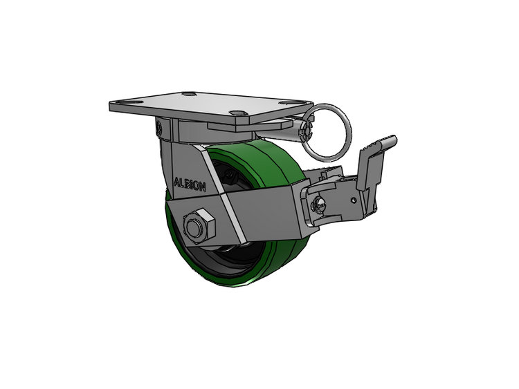 310 Series Top Plate Swivel Caster with 6 x 3 Green Tread on Black Cast Iron Core PX - Thick Polyurethane (Cast Iron Core) Wheel and Face Brake