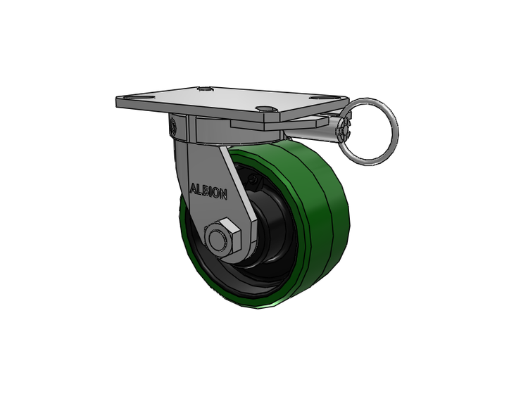 310 Series Top Plate Swivel Caster with 6 x 3 Green Tread on Black Cast Iron Core PX - Thick Polyurethane (Cast Iron Core) Wheel