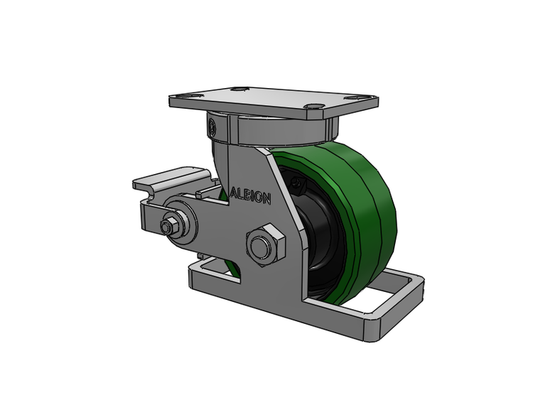 310 Series Top Plate Swivel Caster with 6 x 3 Green Tread on Black Cast Iron Core PX - Thick Polyurethane (Cast Iron Core) Wheel and Poly Cam Brake