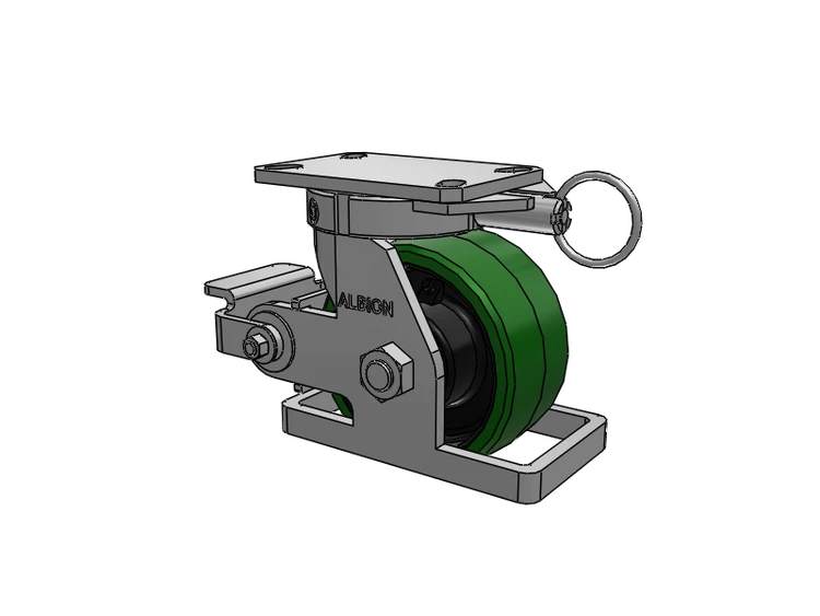 310 Series Top Plate Swivel Caster with 6 x 3 Green Tread on Black Cast Iron Core PX - Thick Polyurethane (Cast Iron Core) Wheel and Poly Cam Brake