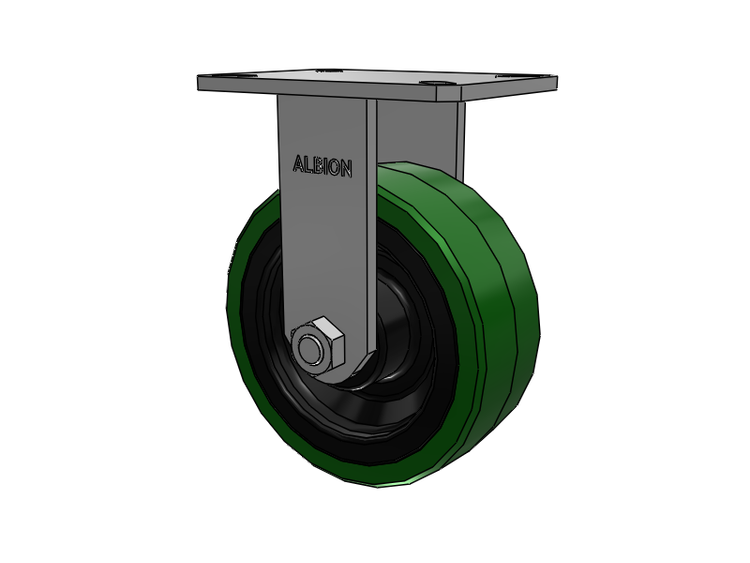 310 Series Top Plate Rigid Caster with 8 x 3 Green Tread on Black Cast Iron Core PX - Thick Polyurethane (Cast Iron Core) Wheel