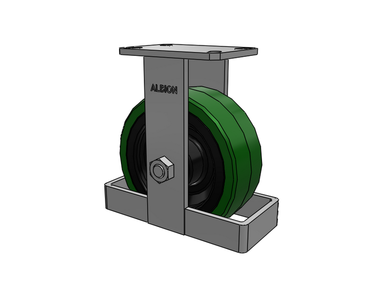 310 Series Top Plate Rigid Caster with 8 x 3 Green Tread on Black Cast Iron Core PX - Thick Polyurethane (Cast Iron Core) Wheel