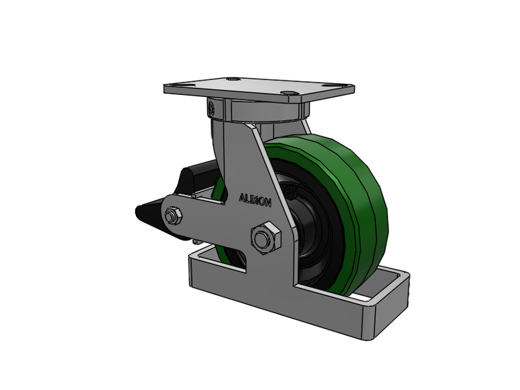 310 Series Top Plate Swivel Caster with 8 x 3 Green Tread on Black Cast Iron Core PX - Thick Polyurethane (Cast Iron Core) Wheel and Poly Lock Integrated Brake