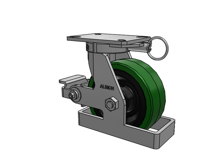 310 Series Top Plate Swivel Caster with 8 x 3 Green Tread on Black Cast Iron Core PX - Thick Polyurethane (Cast Iron Core) Wheel and Poly Cam Brake