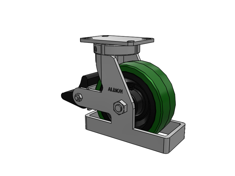 310 Series Top Plate Swivel Caster with 8 x 3 Green Tread on Black Cast Iron Core PX - Thick Polyurethane (Cast Iron Core) Wheel and Poly Lock Integrated Brake