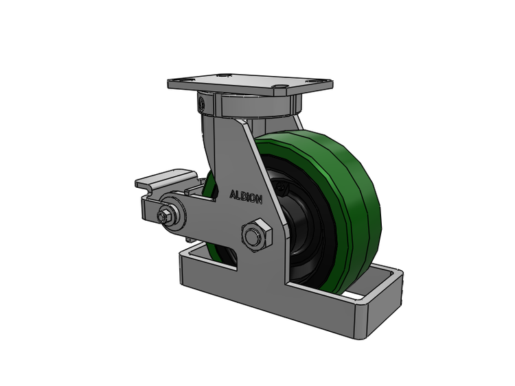 310 Series Top Plate Swivel Caster with 8 x 3 Green Tread on Black Cast Iron Core PX - Thick Polyurethane (Cast Iron Core) Wheel and Poly Cam Brake
