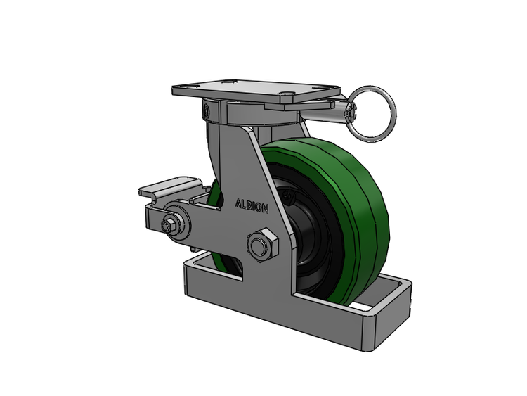 310 Series Top Plate Swivel Caster with 8 x 3 Green Tread on Black Cast Iron Core PX - Thick Polyurethane (Cast Iron Core) Wheel and Poly Cam Brake