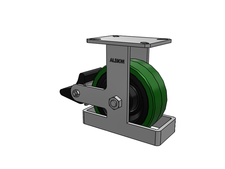 310 Series Top Plate Rigid Caster with 8 x 3 Green Tread on Black Cast Iron Core PX - Thick Polyurethane (Cast Iron Core) Wheel and Poly Lock Integrated Brake