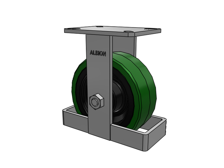 310 Series Top Plate Rigid Caster with 8 x 3 Green Tread on Black Cast Iron Core PX - Thick Polyurethane (Cast Iron Core) Wheel