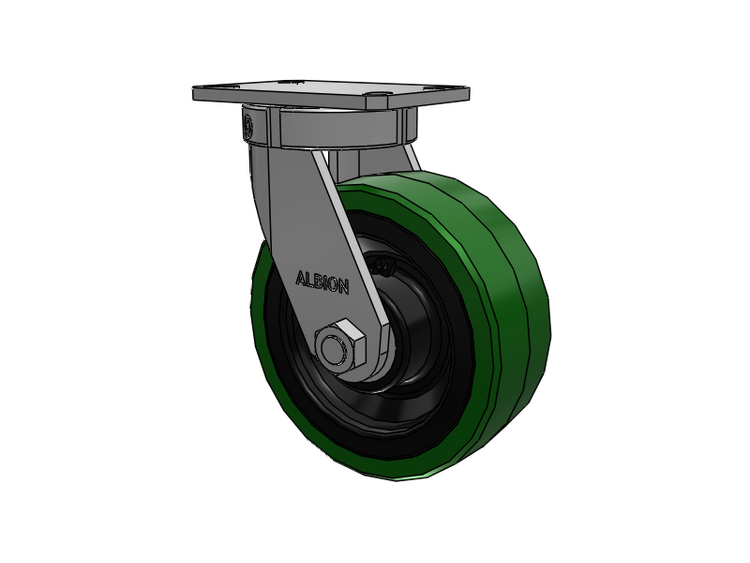 310 Series Top Plate Swivel Caster with 8 x 3 Green Tread on Black Cast Iron Core PX - Thick Polyurethane (Cast Iron Core) Wheel