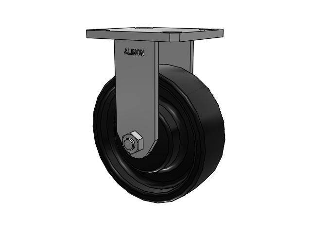 110 Series Kingpinless Top Plate Rigid Caster with 6 x 2 Black Paint FR - Ductile Iron Crowned Tread Wheel