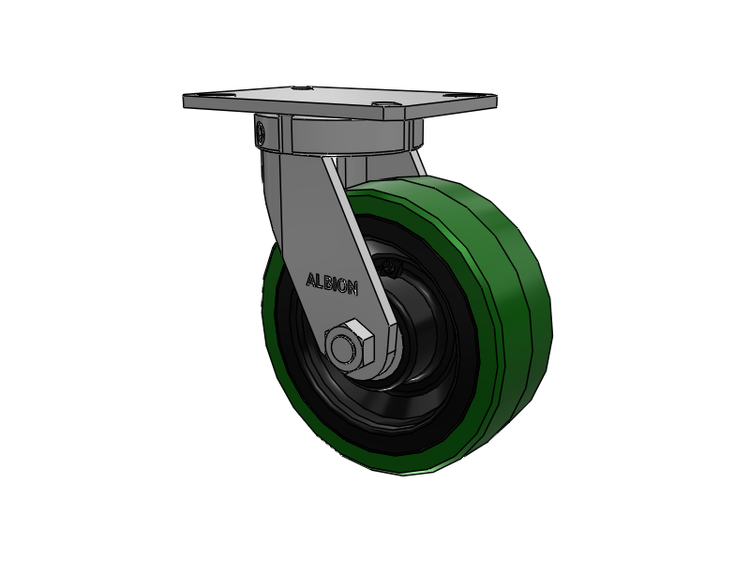 310 Series Top Plate Swivel Caster with 8 x 3 Green Tread on Black Cast Iron Core PX - Thick Polyurethane (Cast Iron Core) Wheel