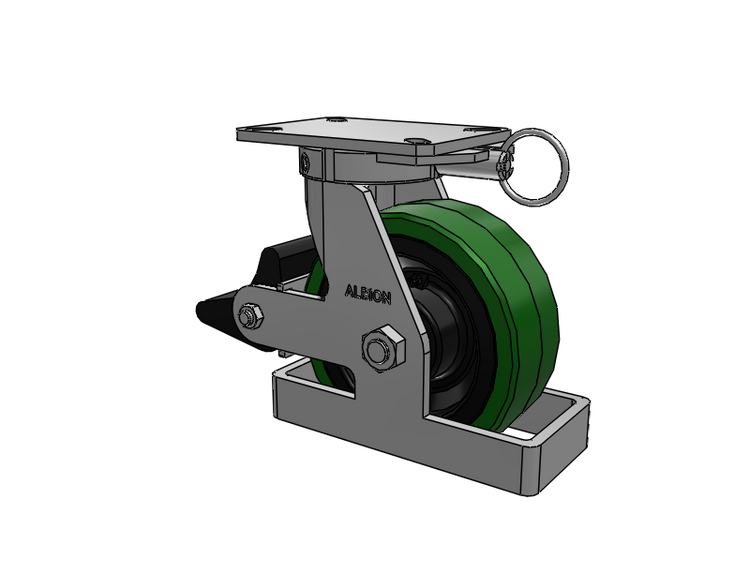 310 Series Top Plate Swivel Caster with 8 x 3 Green Tread on Black Cast Iron Core PX - Thick Polyurethane (Cast Iron Core) Wheel and Poly Lock Integrated Brake