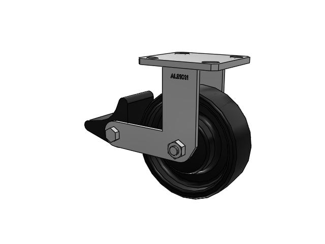 110 Series Kingpinless Top Plate Rigid Caster with 6 x 2 Black Paint FR - Ductile Iron Crowned Tread Wheel and Poly Lock Integrated Brake