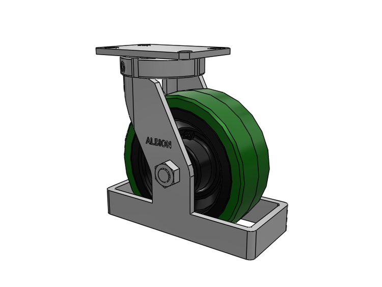Roulette pivotante à plaque supérieure de la série 310, avec bande de roulement verte 8 x 3 sur noyau en fonte noire PX - Roue en polyuréthane épais (noyau en fonte)