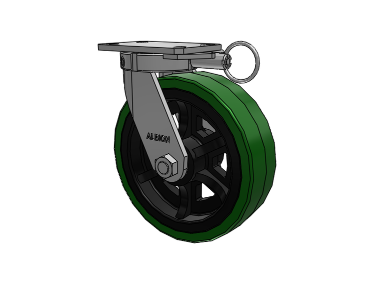 310 Series Top Plate Swivel Caster with 10 x 3 Green Tread on Black Cast Iron Core PX - Thick Polyurethane (Cast Iron Core) Wheel