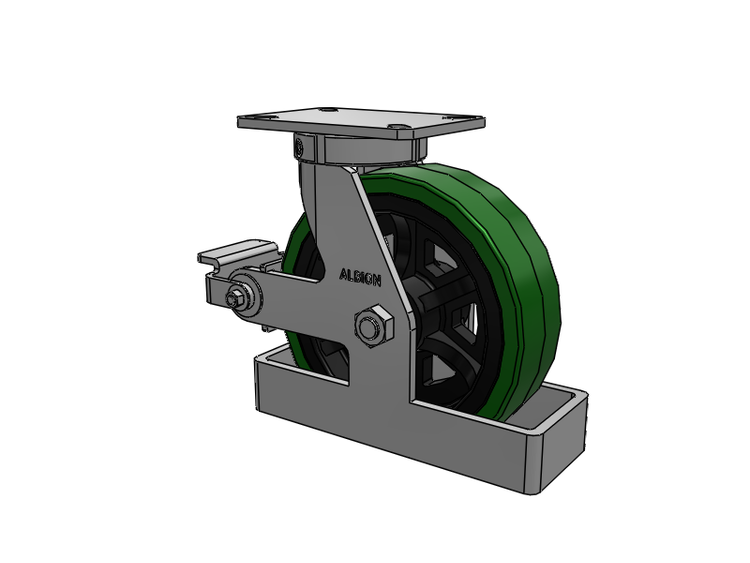 310 Series Top Plate Swivel Caster with 10 x 3 Green Tread on Black Cast Iron Core PX - Thick Polyurethane (Cast Iron Core) Wheel and Poly Cam Brake