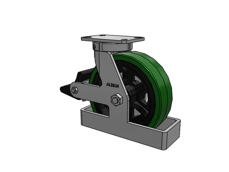 310 Series Top Plate Swivel Caster with 10 x 3 Green Tread on Black Cast Iron Core PX - Thick Polyurethane (Cast Iron Core) Wheel and Poly Lock Integrated Brake