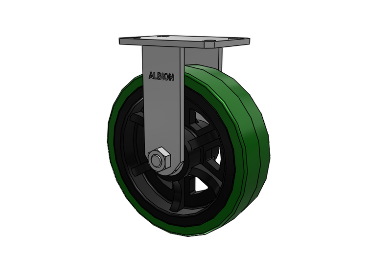 Roulette rigide à plaque supérieure de la série 310, avec bande de roulement verte 10 x 3 sur noyau en fonte noire PX - Roue en polyuréthane épais (noyau en fonte)