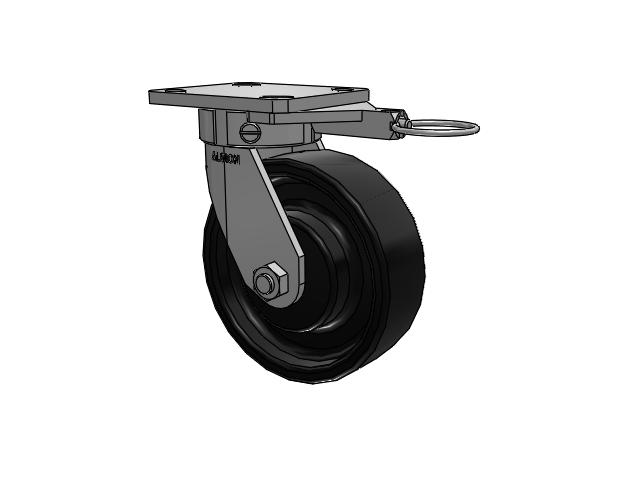 110 Series Kingpinless Top Plate Swivel Caster with 6 x 2 Black Paint FR - Ductile Iron Crowned Tread Wheel