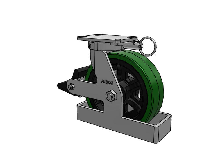 Roulette pivotante à plaque supérieure de la série 310, avec bande de roulement verte de 10 x 3 sur noyau en fonte noire PX – Roue en polyuréthane épais (noyau en fonte) et frein intégré Poly Lock