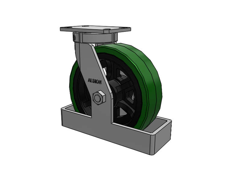 Roulette pivotante à plaque supérieure de la série 310, avec bande de roulement verte de 10 x 3 sur noyau en fonte noire PX - Roue en polyuréthane épais (noyau en fonte)